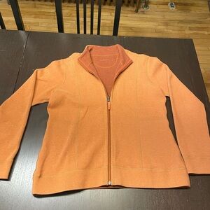 Orvis women’s reversible clay/Orange full Zip-Up fleece jacket